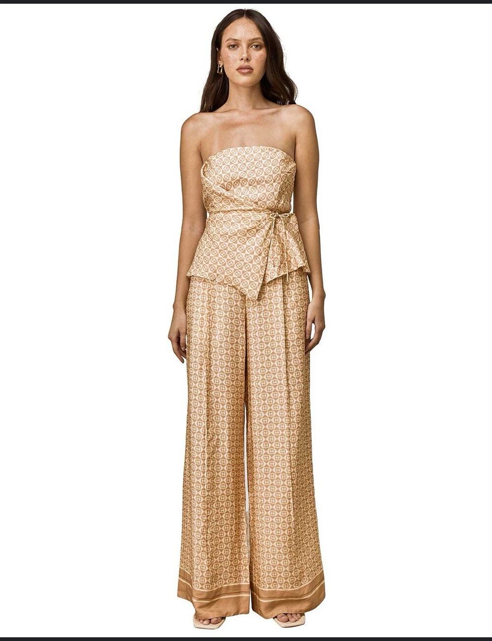 NWT Anthropologie Mon Renn Monikh Pant Boho Resort Satin Wide Leg High Waisted